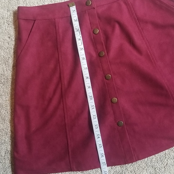 Burgundy Suede Mini Skirt with Snaps - Picture 6 of 6